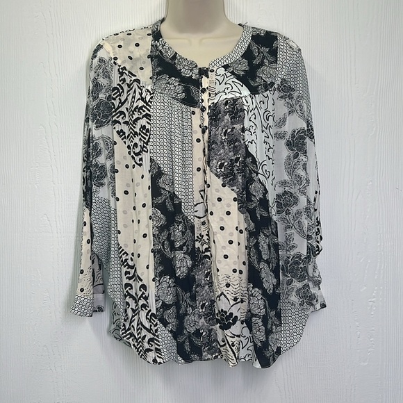 Anthropologie - Maeve Linden Floral Patchwork Dolman Button Down Blouse Size SM - Picture 3 of 12